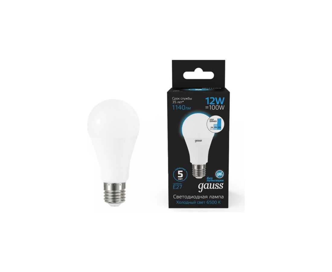 LED ნათურა A60 12W E27 6500K - 102502312 gauss BLACK — ნათურა და ვაზნა
